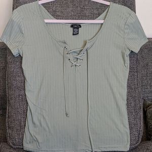 Scoopneck lace up women's tee
